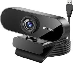 1080P HD Webcam for PC with Microphone Noise Cancellation Privacy Cover Wide-Angle Lens Auto Light Correction USB for Conference Zoom Skype Facetime Windows Linux and macOS Plug & Play Black